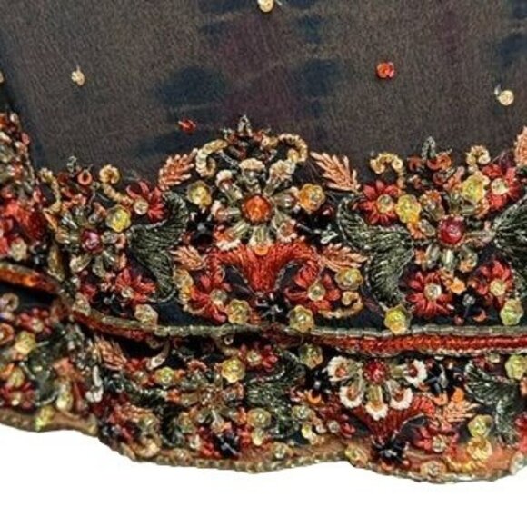 Vintage Beaded Sequined Sheer Tunic Top Size XL Black Multi Split‎ Tie Sleeves - Picture 9 of 14